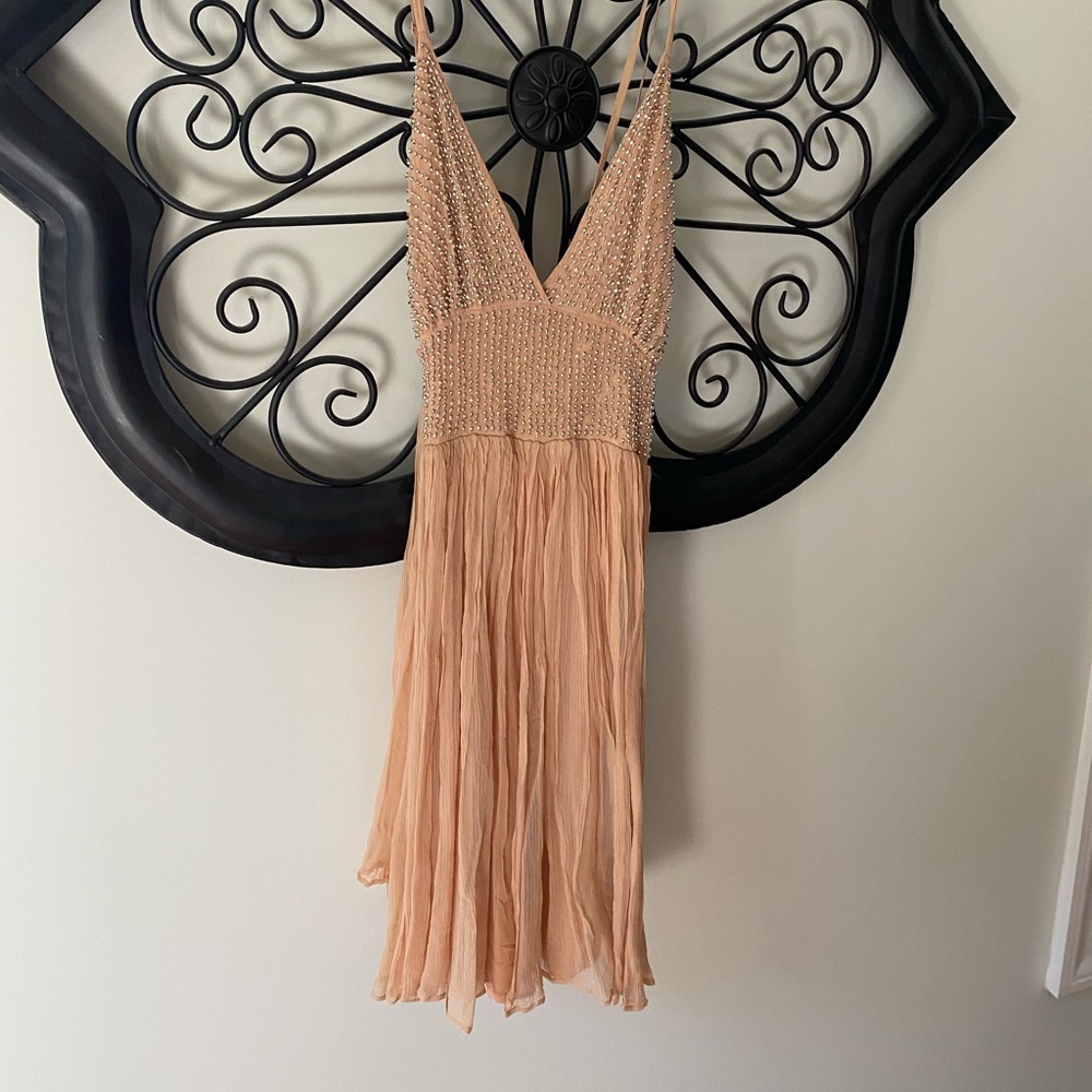 Free People Beige and Sparkly Top Mini Dress